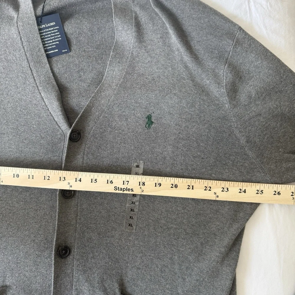 NWT Polo Ralph Lauren Mens the Pima Cotton Sweater XL Grey Button Up Pony Logo